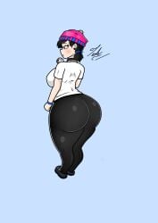 1girls 2d ass ass_focus beanie big_ass big_breasts big_butt black_eyes black_hair curvy curvy_figure digital_media_(artwork) draw drawing emy_(original_character) female jeoh2020 necklace no_nude original_character pink_beanie solo solo_female solo_focus twintails voluptuous white_skin