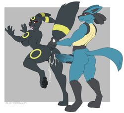 after_sex against_wall anthro anthro_on_anthro anthrofied anus areola ass barefoot blithedragon breasts canine cum cum_on_anus cum_on_penis cum_on_pussy cum_string eeveelution erection female fur half-closed_eyes long_ears long_penis looking_back lucario male mammal masturbation nintendo nipples nude open_mouth orgasm pawpads paws penis pokemon pokemon_(species) presenting presenting_anus presenting_hindquarters presenting_pussy pussy red_eyes sharp_teeth sideboob smile standing straight tail_grab teeth thick_penis thick_thighs tongue tongue_out umbreon uncut vein veiny_penis video_games