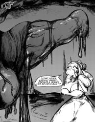 big_breasts bloom_(oozed) dress dripping focus_on_penis oozed oozing penis penis_focus precum slime slime_zombie submissive submissive_female text veins veins_on_dick