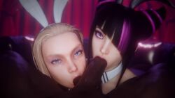 1boy 2girls 3d 3d_animation animated asian asian_female big_penis black_hair blonde_female blonde_hair blowjob blue_eyes bunny_ears cammy_white capcom cock_worship collaborative_fellatio dark-skinned_male eye_contact eyeshadow fellatio female ffm_threesome hair_over_one_eye interracial juri_han korean korean_female large_penis lazper light-skinned_female longer_than_10_seconds male male_pov moaning multicolored_hair oral oral_penetration oral_sex penis pov pov_eye_contact purple_eyes purple_hair shorter_than_30_seconds sound street_fighter street_fighter_6 sucking sucking_balls sucking_penis tagme threesome veiny_penis video