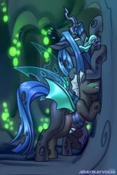 absurd_res arthropod balls blush bodily_fluids changeling chastity_cage chastity_device closed_case_(iamtrulytired) duo fan_character fangs feral friendship_is_magic genitals green_blush green_eyes green_hair green_theme hair hasbro hi_res hole_(anatomy) horn insect_wings jedayskayvoker long_hair long_tongue male male/male my_little_pony queen_chrysalis_(mlp) saliva sharp_teeth stomach_bulge teeth tongue wings