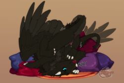 3:2 anus black_body black_fur black_mane black_sclera blue_eyes bodily_fluids claws cocodrops_(artist) dragon female feral fur furred_dragon furred_scalie genital_fluids genitals horn mane mythological_creature mythological_scalie mythology pink_anus pink_pussy pussy scalie solo vaginal_fluids white_claws white_horn