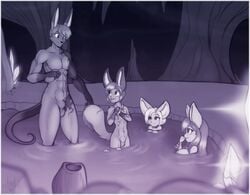 10s 2016 age_difference amelia_(scorpdk) anthro balls bathing big_ears breasts canine cave daughter eyebrows eyelashes family father father_and_son female fennec flaccid fox fur furry highres jackal jake_(scorpdk) jia_(scorpdk) looking_pleasured male mammal monochrome mother mother_and_daughter nude open_mouth original original_character original_characters penis scorpdk skinny_dipping son telethia_(scorpdk) wine_glass young