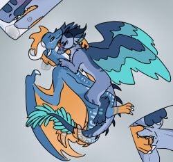 anthro aquatic_dragon bioluminescence blush breathing cuddling dragon duo entwined_tails feathered_tail feathered_wings feathers finger_fuck fingering fingering_partner fluffy fur furred_dragon furred_scalie glowing hi_res high-angle_view laying_on_another laying_on_partner male male/male marine markings masturbation mythological_creature mythological_scalie mythology paye_nappeule scalie seawing_(wof) serdagonn_(character) sex sweven_(character) tail tail_coil tail_markings trans_(lore) trans_man_(lore) vaginal_penetration wings wings_of_fire