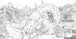 2015 anthro anus artist_name balls clothed clothing crazydrak dated disembodied_penis dragon erection feral genitals group hi_res human humanoid_genitalia humanoid_penis imminent_anal knot lying magic_user male mammal melee_weapon membrane_(anatomy) membranous_wings monochrome mostly_nude muscular muscular_anthro muscular_male mythological_creature mythological_scalie mythology object_in_ass on_back open_mouth outside penis scalie sword text weapon wings zoophilia