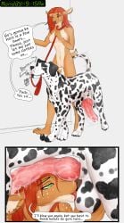 absurd_res animal_genitalia animal_penis anthro anthro_on_feral ball_lick balls bodily_fluids canid canine canine_genitalia canine_penis canis comic cum cum_on_penis dalmatian deer domestic_dog english_text erection female feral genital_fluids genitals hi_res knot knotted_penis leaking_cum licking magayser male male/female mammal nude oral pawpads penis profanity sex side_view smile standing text tongue zoophilia
