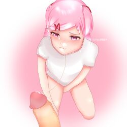 1boy 1girls artist_request big_penis doki_doki_literature_club female human human_female human_male human_only light-skinned_female light-skinned_male light_skin male natsuki_(doki_doki_literature_club) penis source_request tagme unknown_male unseen_face unseen_male_face