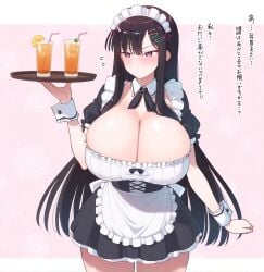 ai_generated black_hair female huge_breasts long_hair maid nozomi_(akitokage01) tsundere