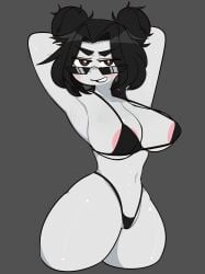 1girls 2025 areolae armpit belly_button big_breasts bikini bikini_bottom bikini_only bikini_top black_bikini black_hair black_thong blush breasts brown_eyes commission double_bun eyebrows eyebrows_visible_through_hair female female_only grey_background hair_bun hair_buns hands_behind_head looking_at_viewer penismaster48 plain_background roblox roblox_avatar robloxian simple_background smile solid_color_background solo standing stomach sunglasses thick_thighs thighs thong twin_buns white_skin
