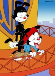 2017 anal anal_sex animaniacs brothers closed_eyes clothed clothing cum cum_while_penetrated cumshot duo ejaculation gloves happy happy_sex incest jugend looking_pleasured male mammal orgasm pants_down partially_clothed penetration penis public sex sibling tongue tongue_out wakko_warner warner_brothers wheelbarrow_position yakko_warner yaoi