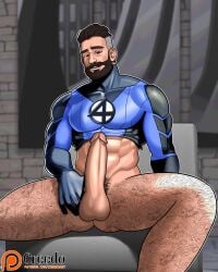 balls bara beard big_penis body_hair boner bottomless creedo erection facial_hair fantastic_four male male_only marvel marvel_comics mr_fantastic muscles muscular pantsless penis reed_richards sitting solo solo_male