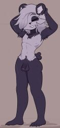 1boy 2025 anthro balls closed_eyes commission completely_nude completely_nude_male flaccid fur furry furry_only grey_fur hair_over_one_eye hands_on_head male male_only nipples nude nude_male panda panda_ears panda_tail penis penismaster48 purple_fur short_hair showering simple_background smile solo standing stomach water water_drop wet wet_body