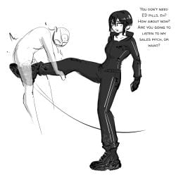 1boy 1girls ballbusting cbt celera_prime clothed_female clothed_female_nude_male cock_and_ball_torture dominant_female female femdom kicking kicking_balls larger_female male nude nude_male size_difference smaller_male submissive_male tagme