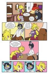 absurd_res anthro bar blush canid canine canis comic container cup dialogue domestic_cat drinking_glass drinking_straw ellie_the_wolf felid feline felis female fourssss fur glass glass_container glass_cup hi_res imminent_sex male mammal propositioning purple_eyes soliciting text wolf yellow_body yellow_fur
