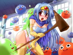 1girls blue_hair blush bubble_slime clothing dragon_quest dragon_quest_iii dress female large_breasts panties sage_(dq3) she-slime slime slime_(dragon_quest) slime_monster splush_wave stockings torn_clothes