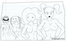 4girls breasts cheerleader cheerleader_(teen_girl_squad) female female_only homestar_runner monochrome multiple_girls nipples sketch so_and_so teen_girl_squad the_ugly_one what's_her_face