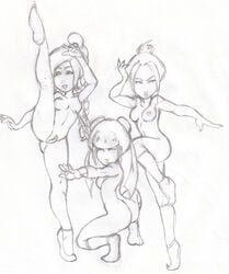 3girls avatar_legends avatar_the_last_airbender azula female female_only fire_nation human mai_(avatar) monochrome multiple_females small_breasts straight_hair travis_green ty_lee