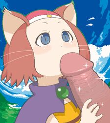 1girls animal_ears blue_eyes brave_story cat_ears fellatio female furry meena penis tagme tenseiani