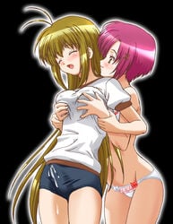 1futa 1girls bloomers blush breast_fondling breast_grab breast_squeeze breasts bulge cum cum_through_clothes cumshot erect_nipples erection erection_under_clothes female female_on_futa femdom futanari futasub gym_uniform hands-free intersex medium_breasts mikado_mariya miyanokouji_mizuho nipple_bulge nipples otome_wa_boku_ni_koishiteru panties panty_bulge penis penis_in_bloomers penis_in_panties penis_under_clothes purple_hair rule_63 smile tenting very_long_hair