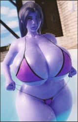 absurdly_large_breasts amelie_lacroix ass_bigger_than_head big_ass big_breasts big_hips big_thighs bikini blender blue_skin breasts_bigger_than_head drakepowers enormous_breasts female hyper_ass hyper_breasts overwatch overwatch_2 pool thighs_bigger_than_head voluptuous wet_skin widowmaker