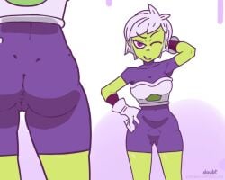 1girls alien_girl animated ass bodysuit boots breasts cameltoe cheelai close-up doubt_(thedo_ubt) dragon_ball dragon_ball_super dragon_ball_super_broly english_text female from_behind full_body gloves green_skin hair_flip hand_in_hair hands_on_hips looking_at_viewer mp4 multiple_views navel pink_eyes pussy saiyan_armor short_hair shounen_jump simple_background smaller_female smile solo sound standing tagme thighs video white_hair