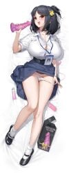 1girls breasts dakimakura dildo full_body gao-lukchup gao_(gaolukchup) huge_breasts loogchoob_(gaolukchup) on_back original panties sex_toy skirt skirt_lift solo