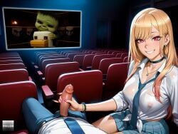 1boy 1female 1girls a_minecraft_movie ai_generated big_breasts blonde_female blonde_hair blonde_hair_female breasts chicken_jockey chicken_jockey_(minecraft) cinema clothed clothing cock female female_focus handjob handjob_in_theater kitagawa_marin light-skinned_female light_skin long_hair looking_at_viewer male male_pov meme meme_reference minecraft movie_theater nipples nipples_visible_through_clothing no_bra penis penis_out philon pov red_eyes shiny shiny_body shiny_hair shiny_skin skirt smile smiling smiling_at_viewer sono_bisque_doll_wa_koi_wo_suru teeth teeth_showing teeth_visible theater theater_sex unseen_male_face