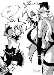 2girls bat_wings big_breasts black_and_white blackwidow_apocalypse capslockcrush chains child_bearing_hips curvaceous curvy curvy_body curvy_female curvy_figure demon demon_girl english_text female fishnets fit_female hips hourglass_figure jealous jealous_female long_hair mourn’s_sister mourningstar necklace official_art official_artist piercing piercings sharp_teeth sibling siblings sideboob sister sisters small_breasts smaller_female spiked_collar text thick_thighs thighs thought_bubble webcomic webtoon white_background