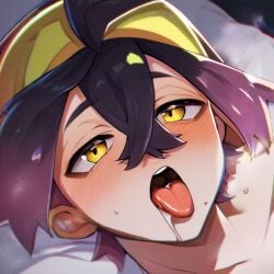 ai_generated cute cute_face cute_male drooling kieran_(pokemon) multicolored_hair pokemon pokemon_sv pokemon_trainer saliva tongue tongue_out twink yellow_eyes