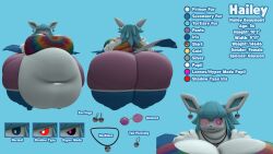 anthro big_ass big_breasts breasts bubble_butt eeveelution glaceon hailey_beaumont hi_res huge_ass huge_breasts hyper_breasts kingofthekabuto model_sheet overweight pokémon_(species) pokemon queenofthekabuto tagme thick_thighs wide_hips