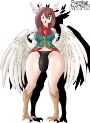 1futa 2d artist_name big_breasts big_penis bird_feet bird_wings bottom_heavy bottomless breasts brown_eyes brown_hair clothed clothing commission emily(blarghonator) feathers flaccid futa_only futanari harpy harpy_girl huge_cock humanoid light-skinned_futanari light_skin long_hair oc original_character panties partially_clothed penis penis_bulge penis_in_panties purringnsfw shadow solo standing thick_thighs white_background wide_hips wings