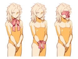 1boy blank_stare blindfold covering_crotch femboy final_fantasy final_fantasy_i hands_tied long_hair long_hair_male male male_only naked repeated_image ribbon tied_up warrior_of_light