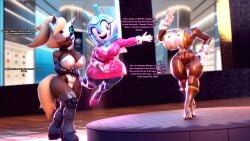 2girls 3d 3d_(artwork) anthro anthro_only beetle blonde_hair bodysuit dress english_text furry heels jewel_the_beetle large_breasts latex latex_suit leotard palisal pantyhose purple_eyes sonic_(series) sonic_the_hedgehog_(series) whisper_the_wolf wide_hips wolf