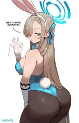 ai_assisted ai_generated asuna_(blue_archive) asuna_(bunny)_(blue_archive) big_ass big_breasts black_legwear blonde_hair blue_eyes blue_suit bunny_ears bunny_tail honkibooty pantyhose white_gloves