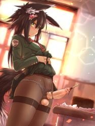 1futa animal_ears balls bar_censor black_hair breasts brown_pantyhose cake censored clothed clothing cowboy_shot day erection exc_heaven eyebrows_visible_through_hair eyelashes food food_play fox_ears fox_tail futa_only futanari genitals green_eyes green_skirt hair_between_eyes hair_ornament highres humanoid humanoid_penis indoors kemonomimi lens_flare lens_flare_abuse light-skinned_futanari light_skin long_hair miniskirt mostly_clothed necktie original panties panties_under_pantyhose pantyhose penis penis_out pocky presenting presenting_penis red_necktie skindentation skirt skirt_lift small_breasts solo solo_futa sounding standing tail testicles thighband_pantyhose torn_clothes torn_pantyhose underwear uniform urethral urethral_insertion window