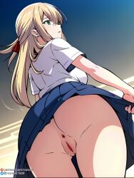 ai_generated ass_focus blonde_hair green_eyes large_breasts ranwai stable_diffusion webtoon webtoon_character_na_kang_lim yoo_dahee_(webtoon_character_na_kang_lim)