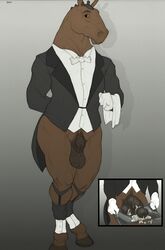 animal_genitalia animal_penis anthro balls big_balls bottomless butler clothed clothing cum equine flaccid flared_penis garter gloves hooves horse horseballs horsecock laser_(artist) legwear male male_only mammal medial_ring penis sagging_balls sheath tailcoat towel tuxedo vein veiny_penis white_tie wide_hips