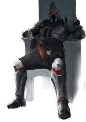 1boy anmei_ftnn armor armored armored_male bara barazoku big_balls big_penis black_body black_dick black_skin buff cock dick fat_cock fortnite fortnite:_battle_royale glowing_eyes male mask muscular muscular_male penis seated simple_background strong throne ultima_knight_(fortnite) white_background