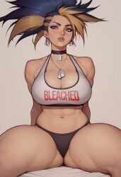 1girls ai_generated akali akali_jhomen_tethi author:bwcforall bleached bleached_clothing breasts bwcforall choker crop_top k/da_all_out_akali k/da_all_out_series league_of_legends makeup raceplay riot_games thick_thighs thighs underwear