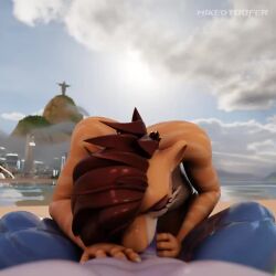 1boy 1girls 3d animated anthro anthro_penetrated areolae breasts deepthroat feline fellatio female female_penetrated first_person_view flint_(frihskie) frihskie_(character) furry huge_cock male mixedtoofer pov rio_de_janeiro shark sound tagme video