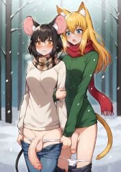 2futas @_@ ai_coomer ai_generated ai_hands amber_eyes animal_ear_fluff animal_ears assisted_exposure balls bare_tree big_penis black_hair blonde_hair blue_eyes blush breasts brown_scarf cat_ears cat_girl cat_tail catgirl checkered_scarf clothes_pull cock_shock dark_hair embarrassed embarrassed_nude_futa enpera exposing exposing_self exposure eyebrows eyebrows_visible_through_hair flaccid foreskin forest futadom futanari futasub green_eyes hair_between_eyes half-erect jeans large_penis light-skinned_futanari light_skin long_hair looking_at_partner looking_at_penis looking_at_viewer looking_down medium_breasts mouse_ears mouse_girl mouse_tail mousegirl nature open_mouth outdoors outside panties panties_down pants pants_pull pants_pulled_down partially_clothed penis penis_awe penis_size_comparison penis_size_difference plaid plaid_scarf red_scarf scarf self_exposure self_upload semi-erect shocked shocked_expression short_hair snow snowing stable_diffusion standing surprised sweat sweater tail testicles uncensored underwear urethra veins veiny_penis wavey_mouth white_panties yellow_eyes