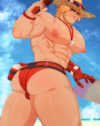 1boy ass ass_focus bara beard blizzard_entertainment blonde_hair brown_hair bulge cole_cassidy lifeguard_cassidy male male_nipples male_only manly mature_male muscular_male nipples overwatch overwatch_2 rapbitan underwear