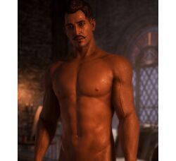 1boy 3d 3d_model abs animated animation bara beauty_mark biceps black_hair candle candlelight candles couch dark-skinned_male dark_hair dark_skin dorian_pavus dragon_age dragon_age_inquisition facial_hair gay_male human human_only mage male male_only medieval mole moustache muscles muscular muscular_male naked naked_male nipples no_visible_genitalia not_porn nude nude_male pecs solo solo_male standing standing_position stone_wall sweat sweatdrop sweating veiny_muscles video_games walking wet wet_body window