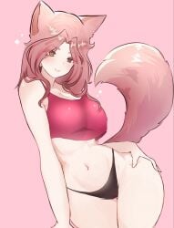 big_breasts breasts cat_ears cat_tail catgirl cloth clothing cute different_eye_color feline fur horny lustful neko neko_girl pink_fur pink_hair sifu sweet yuna_tao