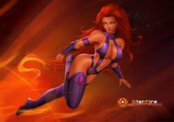 1girls boots breasts cleavage dc felox08 female female_only flat_heel_boots koriand'r looking_at_viewer solo starfire teen_titans thigh_boots thigh_high_boots thighhigh_boots thighhighs