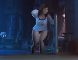 1girls 3d ass bottomless breasts brown_hair casual chubby curvy female female_only hair_down huge_ass human lab large_breasts legs long_hair mei_(overwatch) overwatch overweight overweight_female pale_skin pussy rastifan snowball_(overwatch) thick_thighs