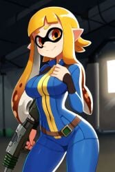 ai_generated bunker fallout fallout_(series) indoors inkling inkling_girl rifle splatoon splatoon_(series) vault_suit