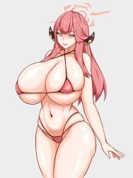 1girls aru_(blue_archive) big_breasts bikini blue_archive breasts busty curvaceous curvy curvy_body curvy_female curvy_figure female horns huge_breasts large_breasts mumumun voluptuous