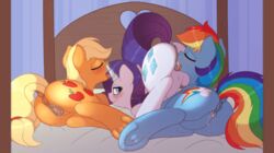 animal animated applejack_(mlp) bed cunnilingus equine female_only fff_threesome friendship_is_magic htpot laying_on_bed licking masturbation my_little_pony on_bed pony pussy pussy_juice rainbow_dash_(mlp) rarity_(mlp) ratofdrawn smooth_skin threesome unicorn yuri