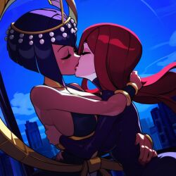 ai_generated eliza_(skullgirls) kissing kissing lesbian_kiss parasoul powerhouserift romantic skullgirls yuri yuri